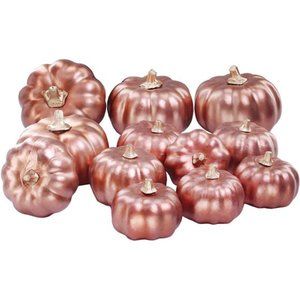 12Pcs Small Artificial Rose Gold Pumpkins Decorative Fall Pumpkins Foam Pumpkins
